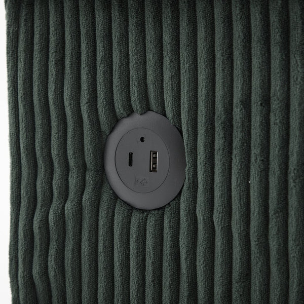 English Elm UNITED Corduroy L-Shaped Sectional Sofa with Storage Ottoman, USB Ports, Cup Holders & LED Lighting Emerald W1568P332404