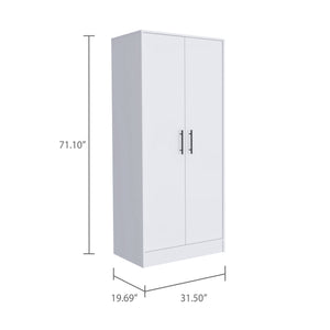 English Elm Rio White Double Door Armoire 71" High with Hanging Rod, Spacious Top Shelf & Hidden Bottom Drawer B128S00112