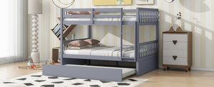 English Elm Full Over Full Bunk Bed With Twin Trundle, Ladder & Guardrails - Rustic Grey, Space-Saving Design W504S00178