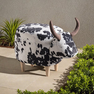 English Elm Christopher Knight Home® - Animal Cow Ottoman with Velvet Horns and Birch Legs — Whimsical Fabric Footstool for Cozy Décor White+Black 61391.00BWC
