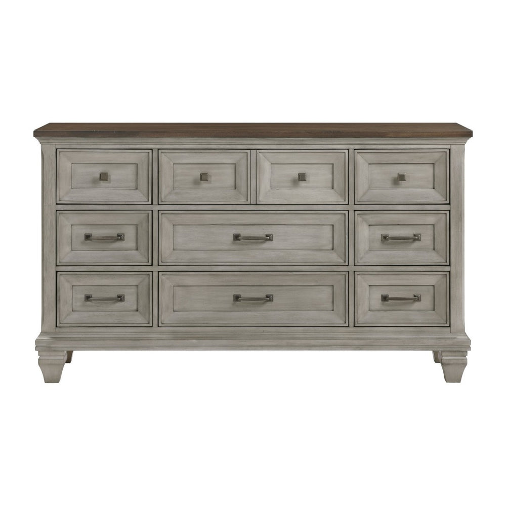 English Elm Nine Drawer Acacia Veneer Dresser Dovetail Build Antique Gray Brown Bedroom Storage B011P286822