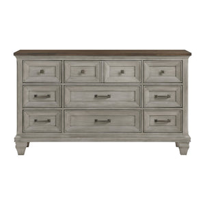 English Elm Nine Drawer Acacia Veneer Dresser Dovetail Build Antique Gray Brown Bedroom Storage B011P286822