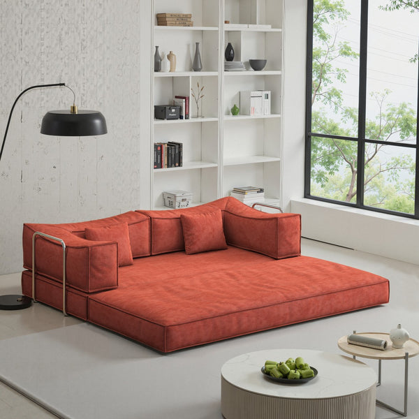 English Elm 78.8Inch Modular Sofa Bed - Versatile Orange Corduroy Sofa For Small Spaces, Lounge & Sleep Comfortably W3147P278135
