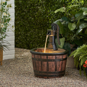 English Elm Christopher Knight Home® - 26.5" Handcrafted Weather-Resistant Wood Finish Floor Fountain with Waterfall Effect & LED Light 71775.00BRN