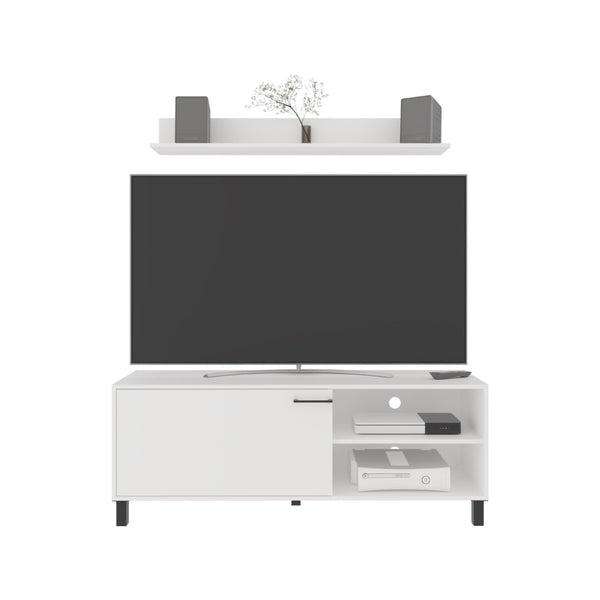 English Elm Bryce White Tv Stand with Cabinet Doors Open Shelving for Living Room Screens B070P337096