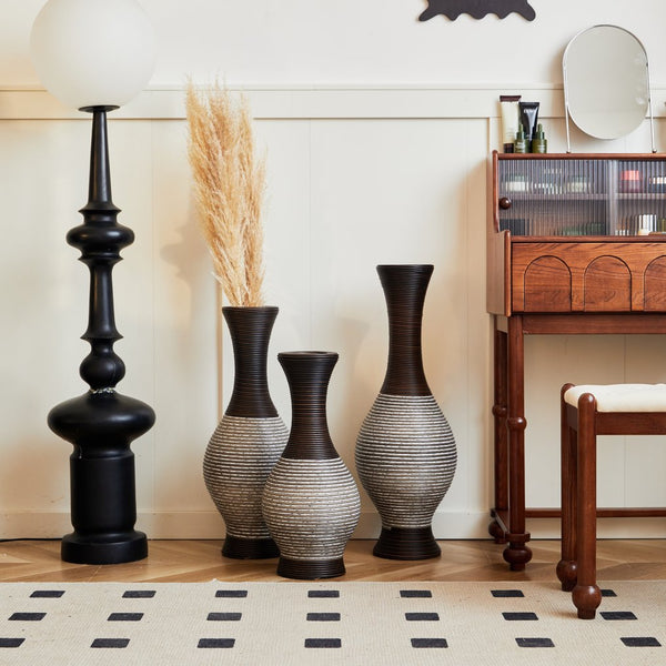 English Elm Desktop PVC Vase Set of 3 Decorative Tall Floor and Table Vases—Modern Durable Artful Accents for Home Brown white W2796P261479