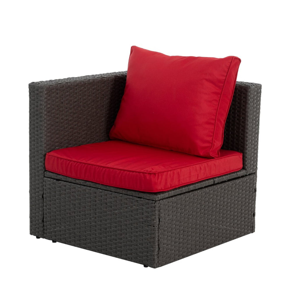 English Elm Patio 7-Piece Pe Wicker Furniture Set With Lounger Sofa, Plush Cushions & Tempered Glass Table W1703S00030-GIGA