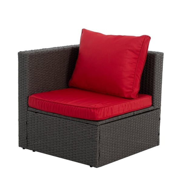 English Elm Patio 7-Piece Pe Wicker Furniture Set With Lounger Sofa, Plush Cushions & Tempered Glass Table W1703S00030-GIGA