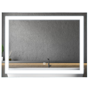 English Elm HOMCOM LED Illuminated Bathroom Mirror 32"x24" Tempered Glass IP44 Waterproof Dimmable Touch Memory Clear W2225P217000