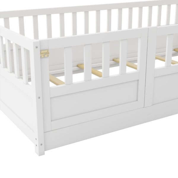 English Elm Twin Montessori Floor Bed Frame - Safe, Stylish Design With High Security Barrier & Support Slats W1858P164938-GIGA
