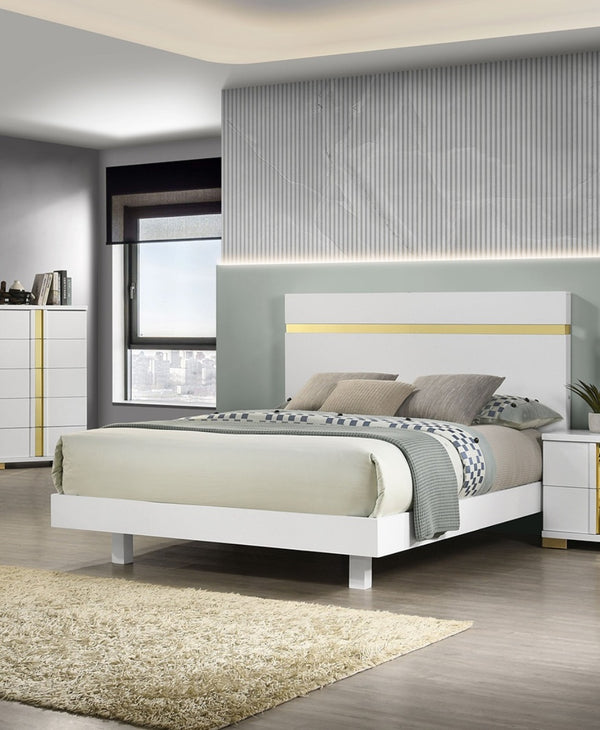 English Elm Modern 3Pc Full Size Bedroom Set With Led & Dust-Proof Nightstands – Chic White Furniture Design B2741S00181