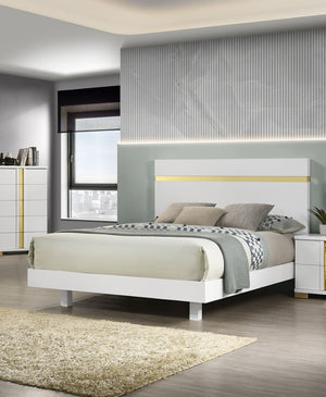 English Elm White Modern Queen Bed With Underbed Led Lighting, Acrylic Trim & Wooden Headboard For Stylish Comfort B2741S00170-GIGA