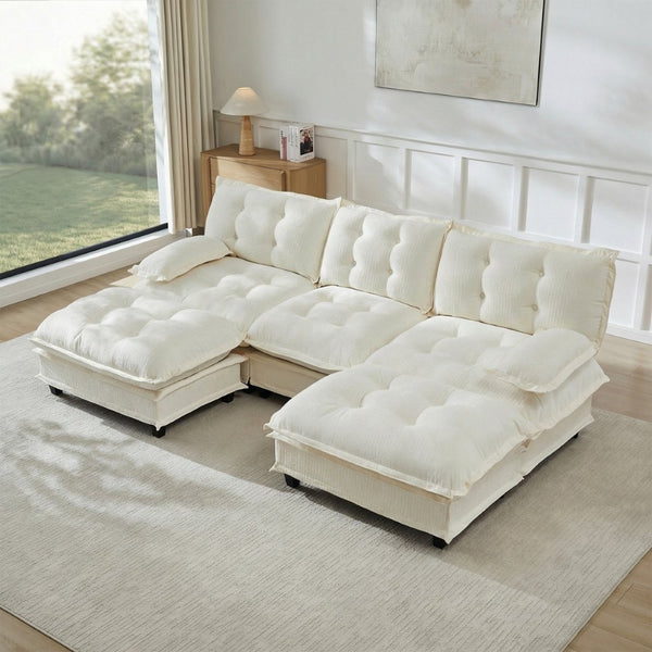 English Elm 107" U-shaped Chenille Modular Sectional with Ottomans Deep Sink Cloud Sofa W714S01679