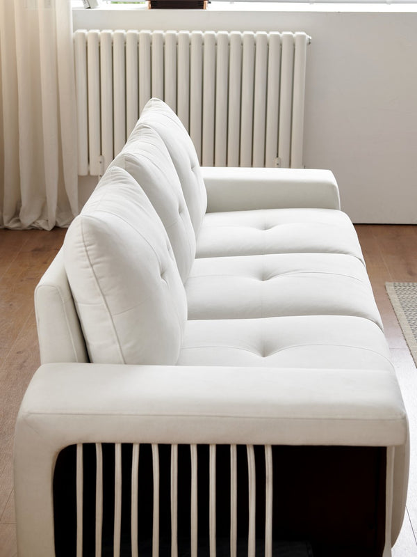 English Elm 3 Seater Sofa Modern 89" Beige Velvet Couch for Small Spaces Cat-Friendly Waterproof Scratch-Resistant W2656S00001