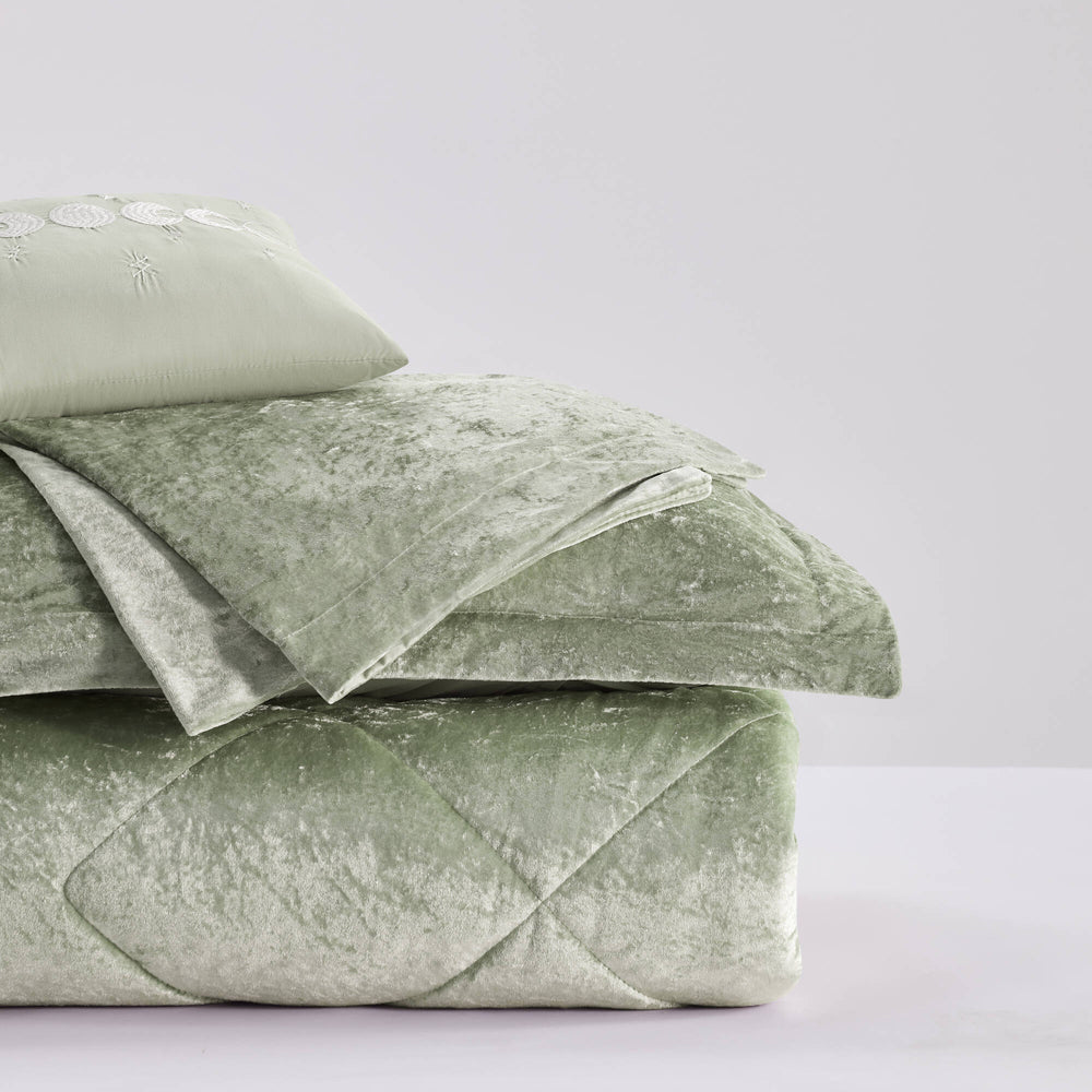 English Elm 4 Pcs Luxurious Green Velvet Duvet Cover Set With Decorative Pillow For Full/Queen Beds B035P319880