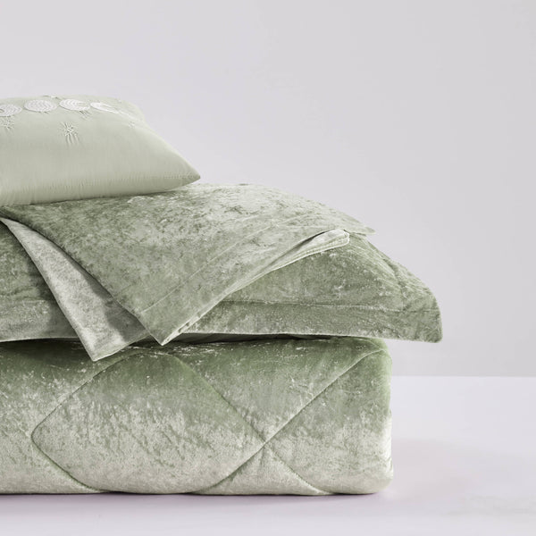 English Elm 4 Pcs Luxurious Green Velvet Duvet Cover Set With Decorative Pillow For Full/Queen Beds B035P319880