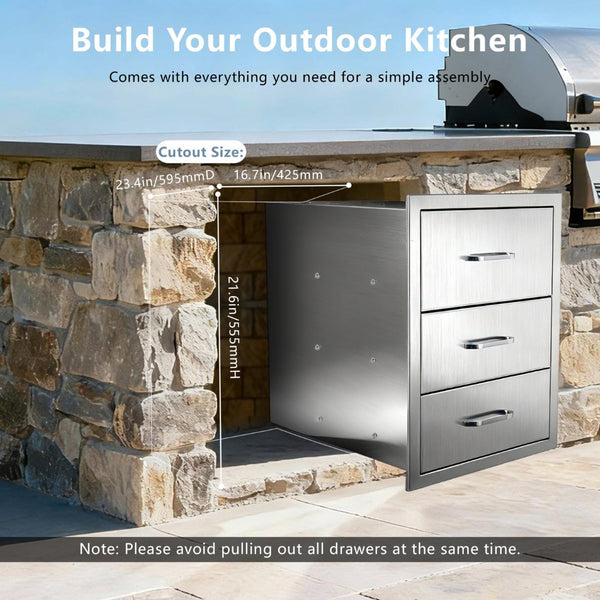 English Elm Outdoor Stainless Steel Triple Drawer Unit for Bbq Islands with Paper Towel Dispenser W5006P397554