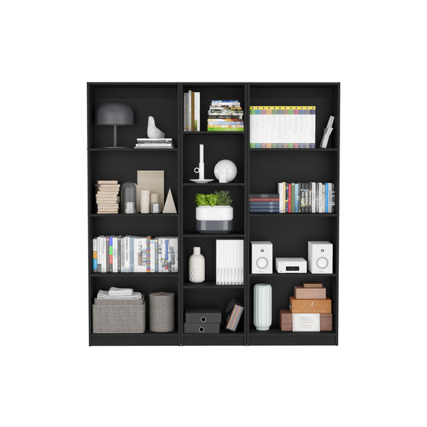 English Elm Durant 3-Piece Home Bookcase Set 67" Wide with 13 Shelves — Modern Matte Finish, Versatile Storage Solutions Black 41 L x 28 W x 5 H B200S00324
