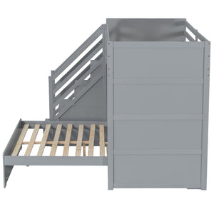 English Elm Twin Over Full Bunk Bed with Wardrobe Storage Stairs Shelves and Usb Charging Gray LT000292AAE