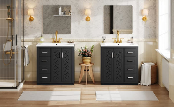English Elm 60'' Bathroom Vanity Set With Ceramic Sink - Solid Wood Frame, Soft-Close Drawers & Ample Storage N710SS00001B