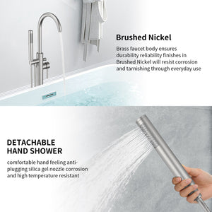 English Elm Freestanding Bathtub Faucet Floor Mount Matte Black Single Handle with Hand Shower High Flow Design Brushed Nickel T3177P277529