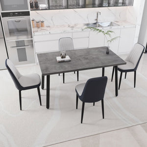 English Elm 55.12-70.87" Expandable Dining Table Set Seats 6 with Pu Upholstered Chairs Black Metal Legs Grey,White W2189S00915