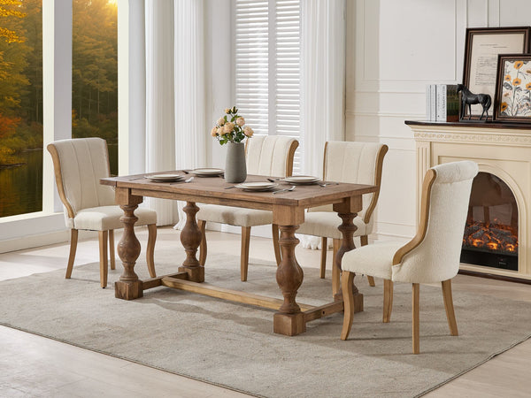 English Elm Snow Velvet dining chair with mid-century curved wood trim, plush foam support, sturdy solid wood craftsmanship and sculpted legs for elegant dining and lounge seating Beige W1143P332691