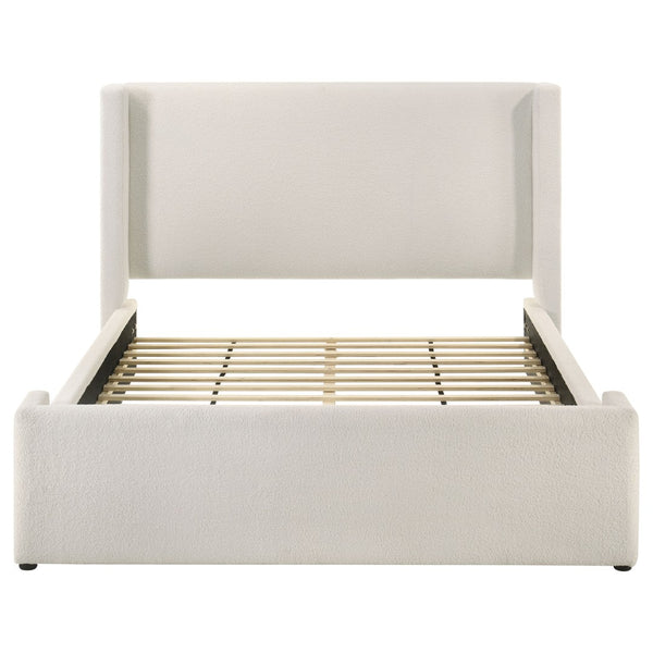 English Elm Froberg Boucle Wingback Queen Bed Sculptural Upholstered Frame for Modern Bedrooms B062S01391