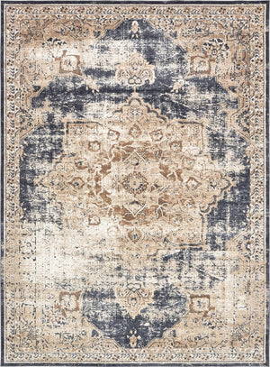 Unique Loom Chateau Roosevelt Machine Made Border Rug Dark Blue, Beige/Brown/Ivory 9' 0" x 12' 2"