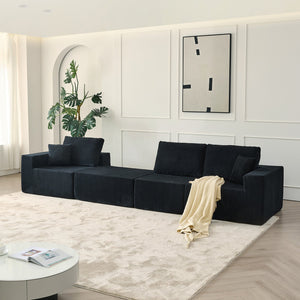 English Elm 110" Cloud Modular Sectional Sofa Boneless Corduroy 3-Seater with Ottoman & 2 Pillows, No Assembly, Luxurious Comfort Black W2656S00006