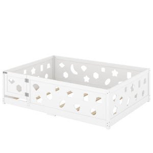 English Elm Full Size Floor Bed With Slats - Safe Solid Wood Frame For Kids, Teens, Modern Design & Easy Access W1820P240543