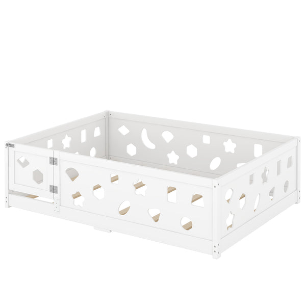 English Elm Full Size Floor Bed With Slats - Safe Solid Wood Frame For Kids, Teens, Modern Design & Easy Access W1820P240543