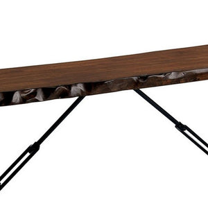 English Elm Rectangular Industrial Bench Walnut Wood Seat Black Powder Coated Metal Frame Entryway B056P417100