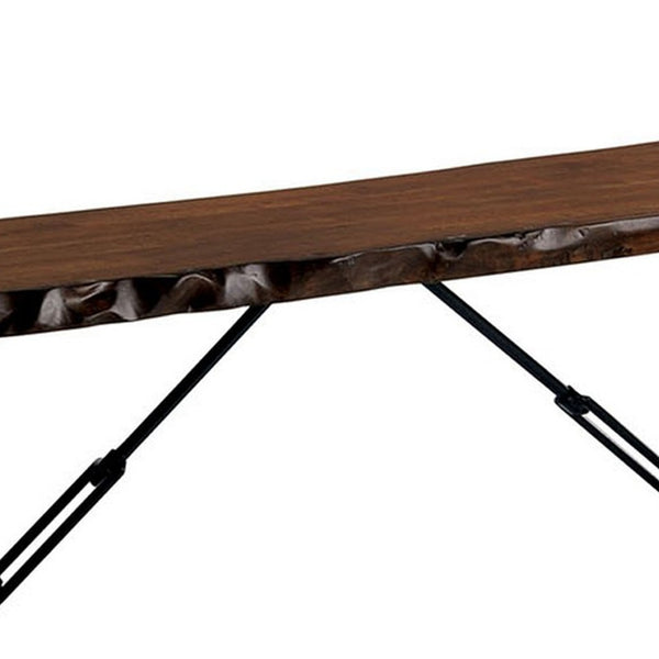 English Elm Rectangular Industrial Bench Walnut Wood Seat Black Powder Coated Metal Frame Entryway B056P417100