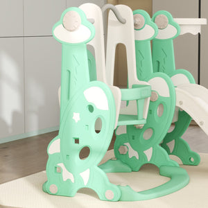 English Elm Kids Rocket Themed 4 in 1 Indoor Play Set with Slide Swing Climber and Basketball Green T3971P439482