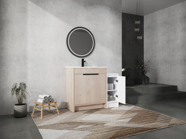 English Elm 42 Inch Freestanding Bathroom Vanity With Ceramic Sink, Soft-Close Doors & Ample Storage Space W999S00304