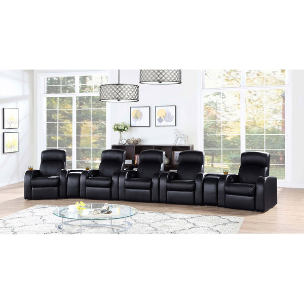 English Elm Franky Black 7-Piece Seater Home Theater Set - Top-Grain Leather Recliners, Cup Holders, Storage B062S01155