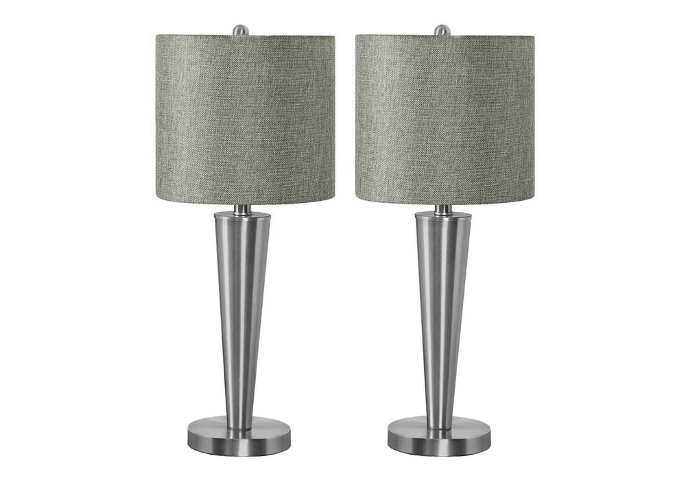 English Elm Lighting, Nickel Table Lamp Set with Usb Port Grey Linen Shade for Bedroom or Living Room B2710P220103