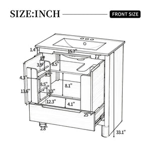 English Elm [video] 30 Inch Freestanding Bathroom Vanity Pine Legs Ceramic Sink Soft Close Storage Oak N759P412928O