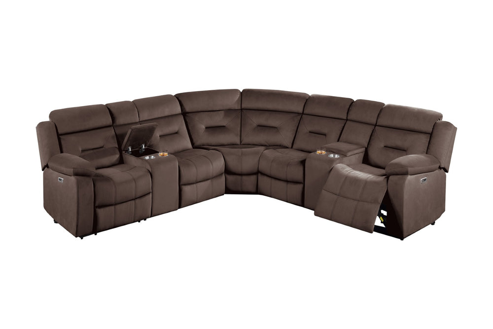 English Elm Contemporary Power Reclining Sectional Velvet Tufted Five Seat Living Room Set Chocolate B011S02153