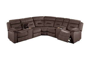 English Elm Contemporary Power Reclining Sectional Velvet Tufted Five Seat Living Room Set Chocolate B011S02153