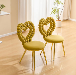 English Elm Unique Heart Shaped Bubble Tufted Velvet Accent Chair Glam Metal Frame Vanity Seat Gold,Yellow W3875P446140