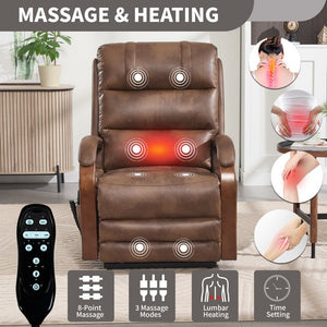 English Elm Power Lift Recliner with Dual Motor Heat Massage Leatheraire and Wood Armrests W1803S00078