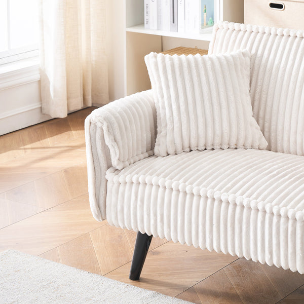 English Elm Minimalist Corduroy Sofa with Adjustable 3-Angle Recline, Dual Cup Holders, Solid Wood Frame White W1658P251978