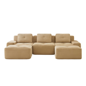English Elm 117" Modern U-Shaped Modular Sectional Sofa With Movable Ottoman, Plush Camel Corduroy, Ergonomic Comfort W714S01469