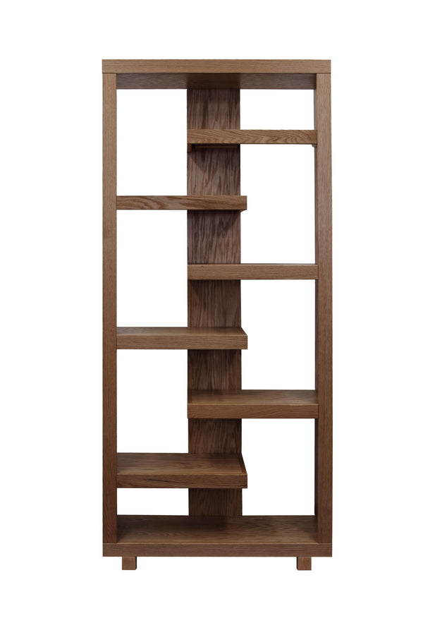 English Elm Laurel Canyon 80" Bookcase — Oak solids & veneers, six alternating shelves, rustic-modern display piece ready Brown B108P292286