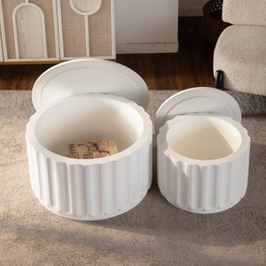 English Elm White Nesting Coffee Table Set with Hidden Storage and Curved Minimalist Design W3081P389057