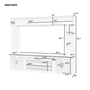 English Elm U-can Modern Farmhouse Wall Unit with Electric Fireplace Bookshelves and Glass Cabinet Doors Black+Brown SJ000153AAAB