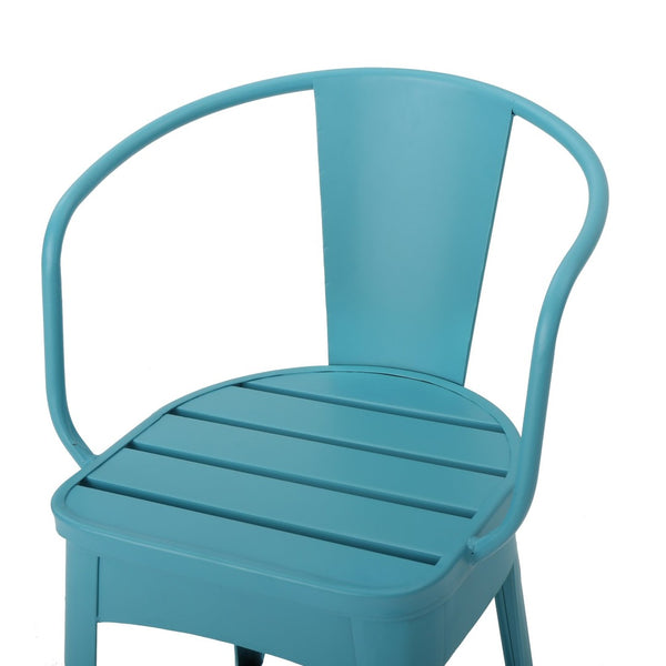 English Elm Colmar Outdoor Iron Bistro Set Powder Coated Slatted Armchairs Round Patio Table Blue 56558.00MCB
