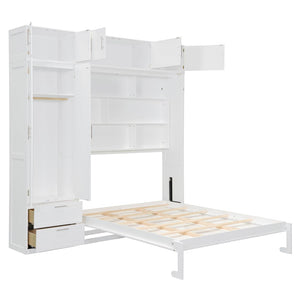 English Elm Queen Murphy Bed with Integrated Desk Cabinet Shelves Space Saving Studio Solution White N708S00022K-3